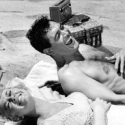 Doris Day and Rock Hudson Laughing at Beach during the Filming of Lover Come Back